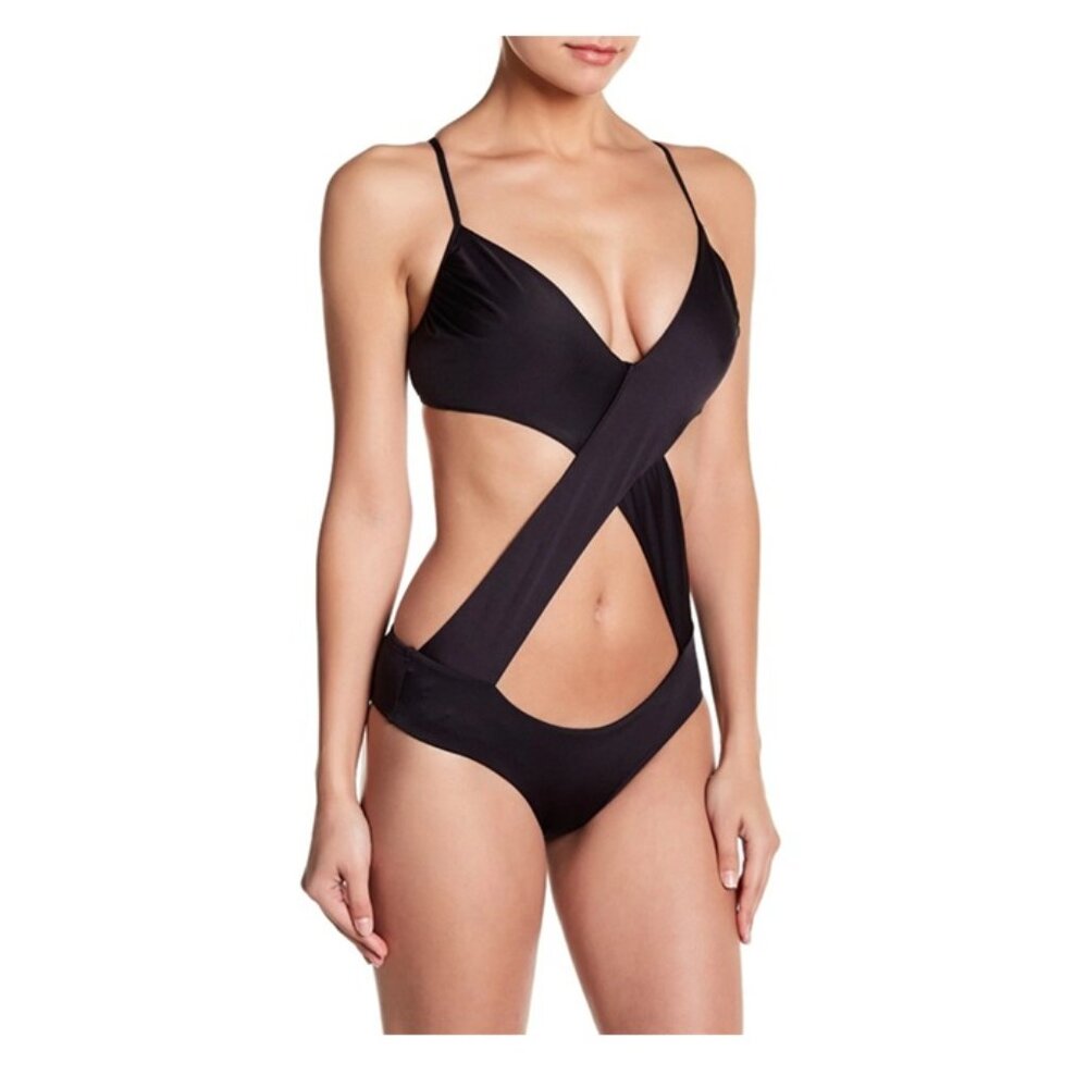 A.Ché Bella Front Criss Cross Cutout One-Piece Swimsuit Black